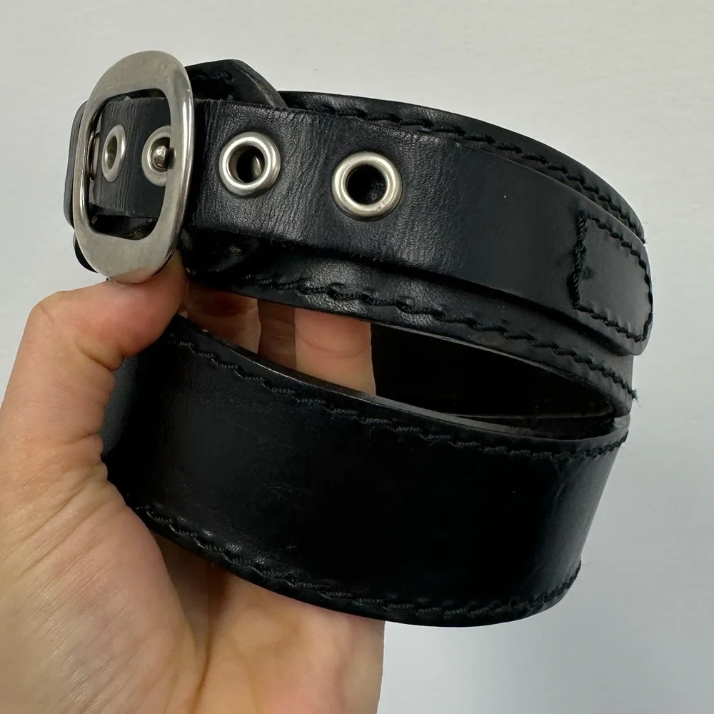 ⛔️SOLD⛔️Losco Of Paris Vintage Black Leather Belt Silver Tone Hardware Adjus - Picture 6 of 14